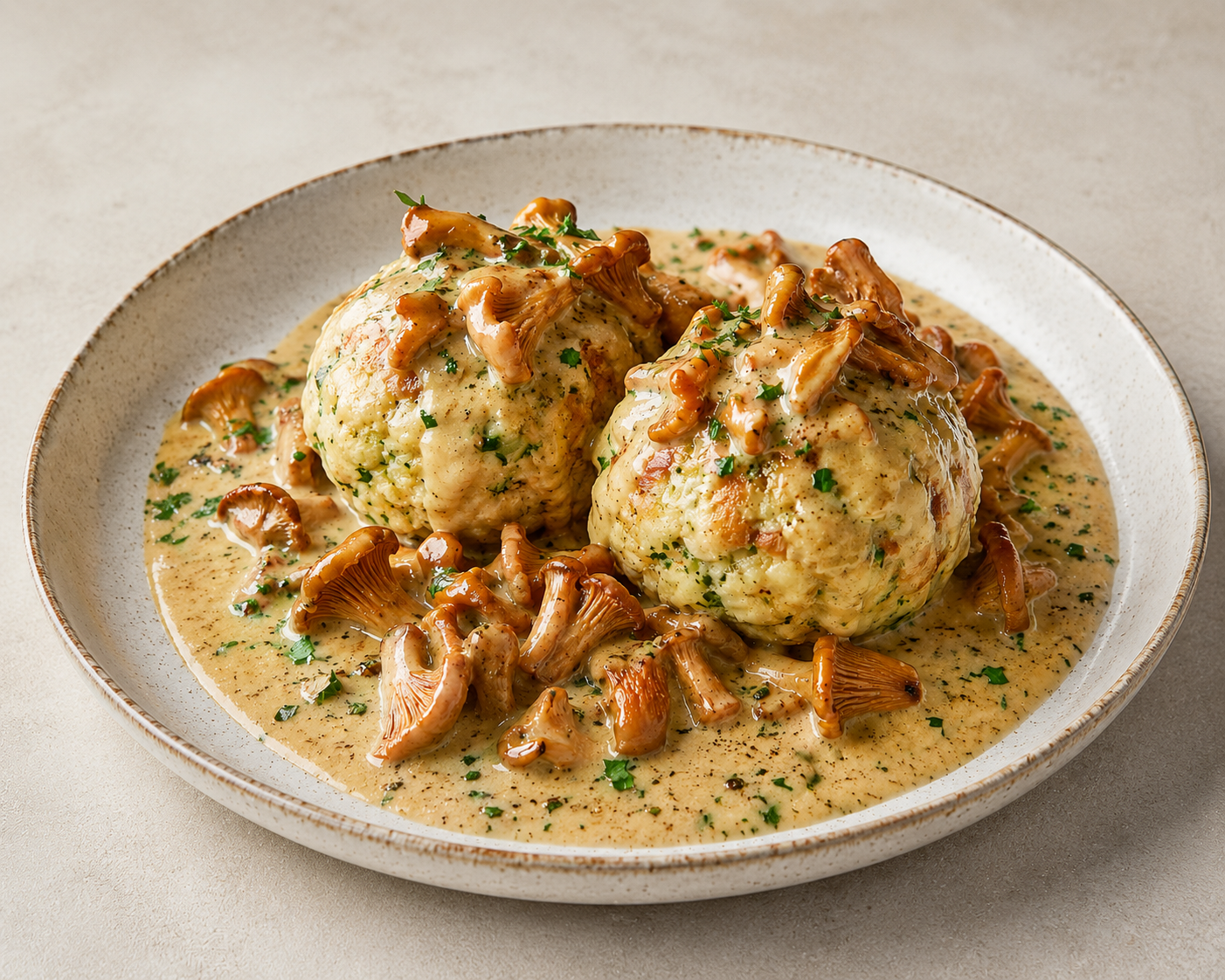Semmelknödel mit Pfifferlinge